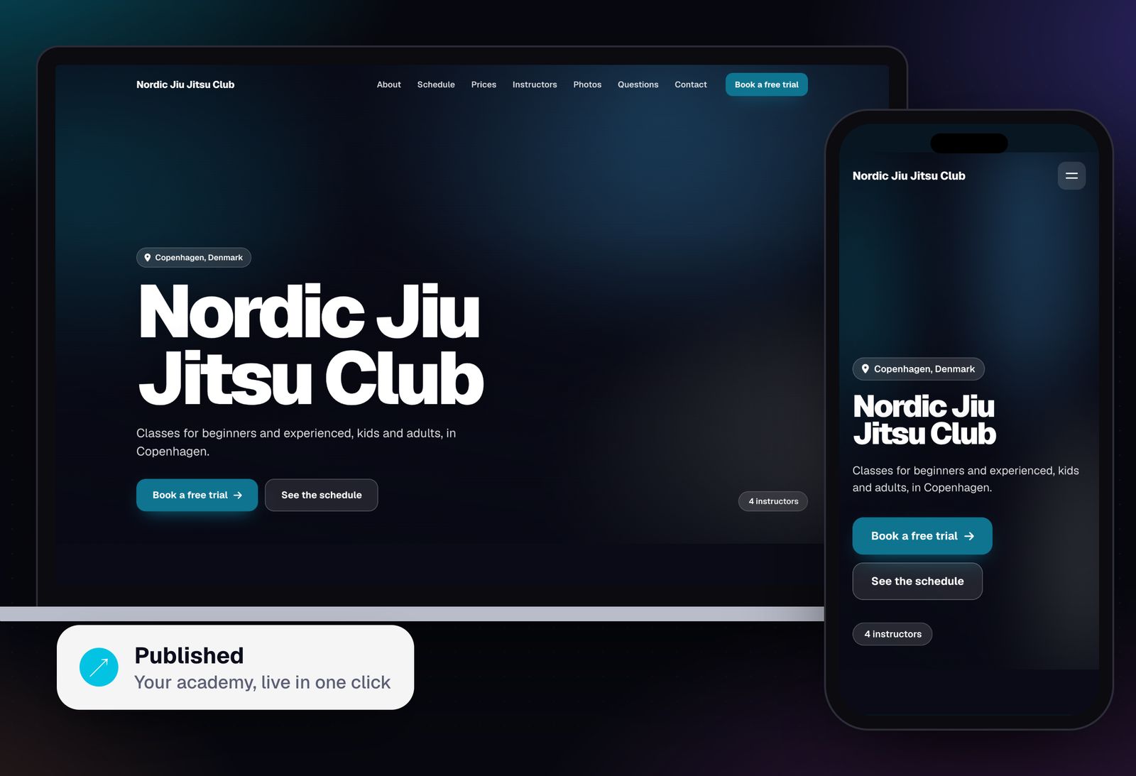 An academy website in one click.