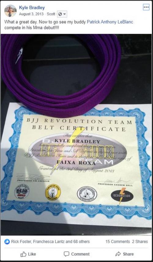 Purple belt · January 6, 2013 · Promoted by Tim Credeur