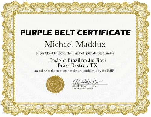 Purple belt · February 12, 2019 · Promoted by Alex Henley