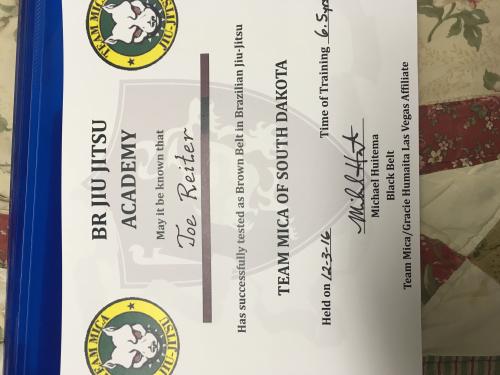 Brown belt · December 3, 2016 · Promoted by Mike Huitema