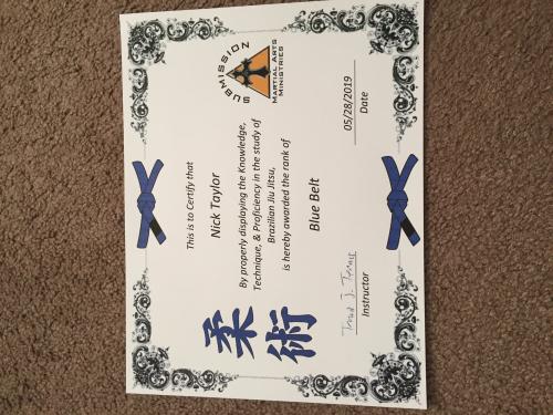 Blue belt · May 28, 2019 · Promoted by Travis Ternes