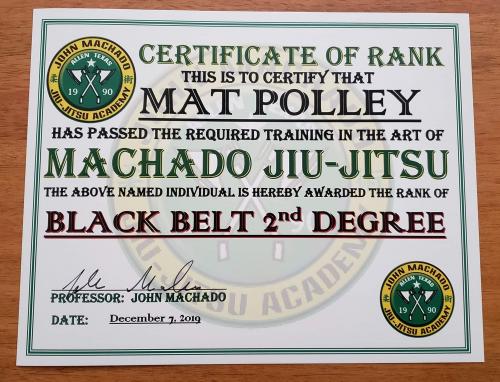 Black belt 2nd degree · December 14, 2019 · Promoted by John Machado