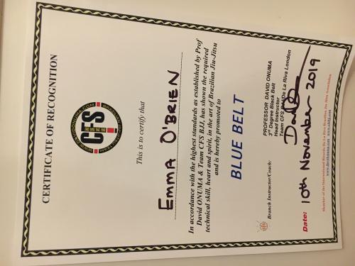Blue belt · November 10, 2019 · Promoted by Professor David Onuma