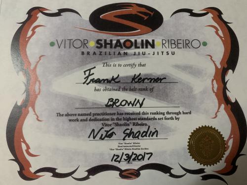 Brown belt · December 3, 2017 · Promoted by Vitor Shaolin