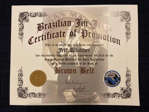 Brown belt · March 28, 2018 · Promoted by Professor Derek Cleveland