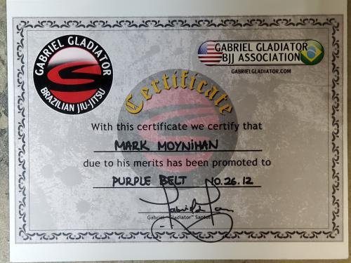 Purple belt · October 26, 2012 · Promoted by Gabriel Gladiator