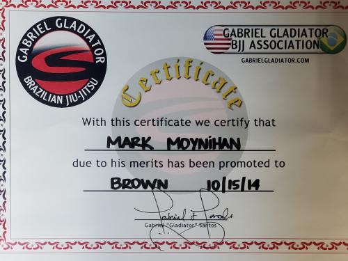 Brown belt · October 15, 2014 · Promoted by Gabriel Gladiator