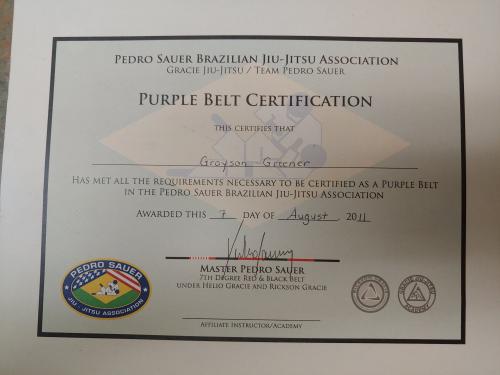 Purple belt · August 7, 2011 · Promoted by Pedro Sauer