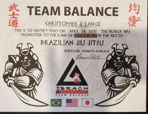 Brown belt · April 28, 2017 · Promoted by Kenneth Brach