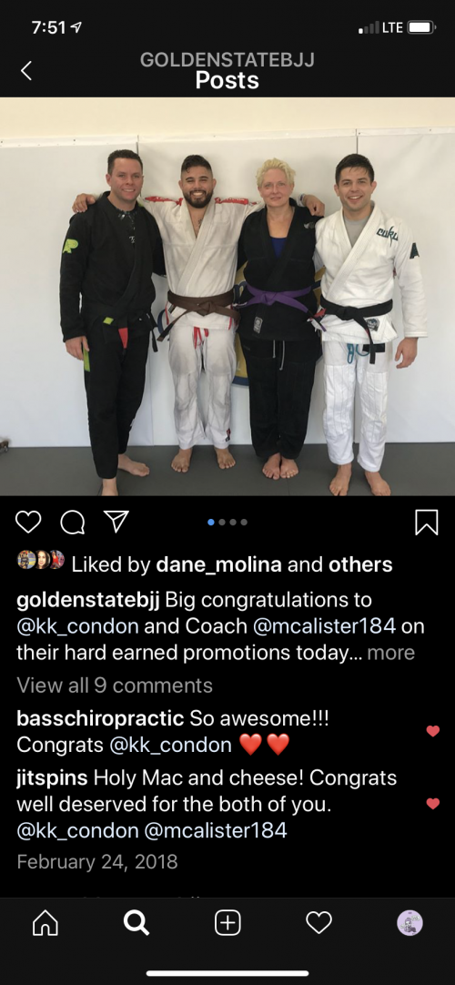 Purple belt · February 24, 2018 · Promoted by Dane Molina