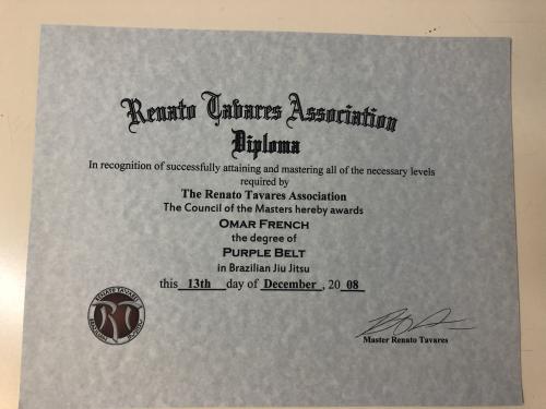 Purple belt · December 13, 2008 · Promoted by Renato Tavares