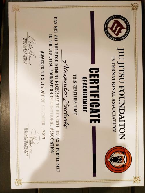 Purple belt · November 7, 2019 · Promoted by Cadu Francis, 4th degree black belt
