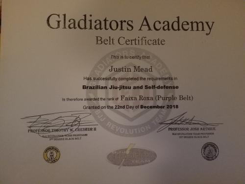 Purple belt · December 22, 2018 · Promoted by Tim Credeur