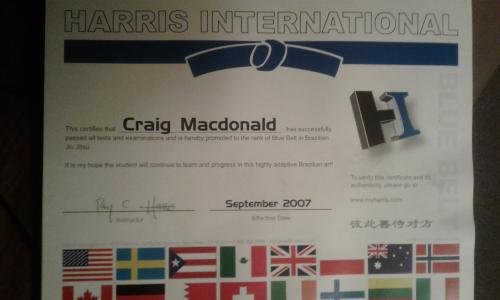 Blue belt · September 20, 2007 · Promoted by Roy Harris