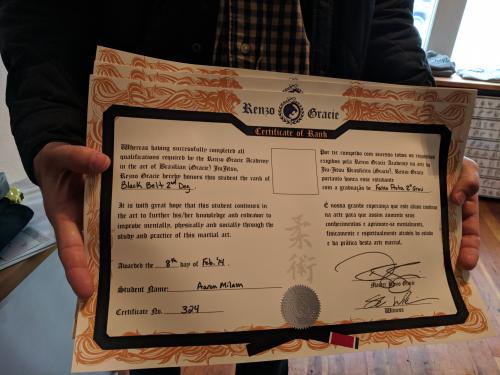 Black belt 2nd degree · February 8, 2014 · Promoted by Renzo Gracie