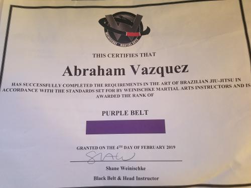 Purple belt · February 4, 2019 · Promoted by Shane Weinischke