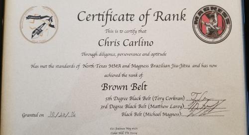 Brown belt · October 22, 2016 · Promoted by Michael Magness