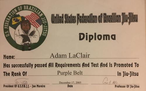 Purple belt · December 17, 2005 · Promoted by Joe Moreira