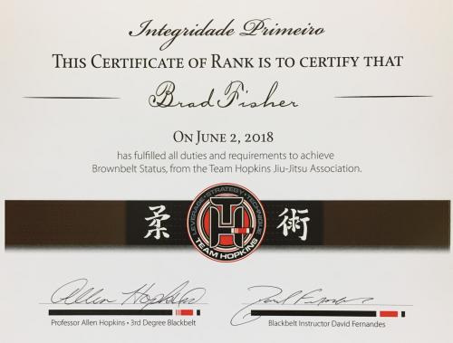 Brown belt · June 2, 2018 · Promoted by Allen Hopkins