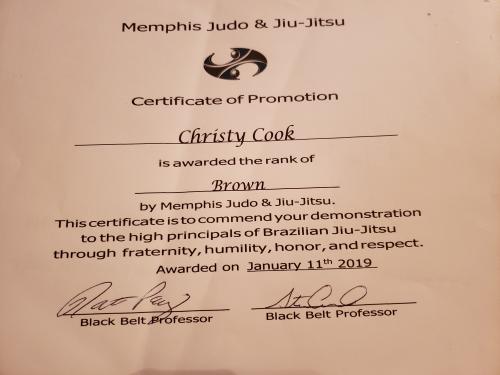 Brown belt · January 11, 2019 · Promoted by Steven Combs