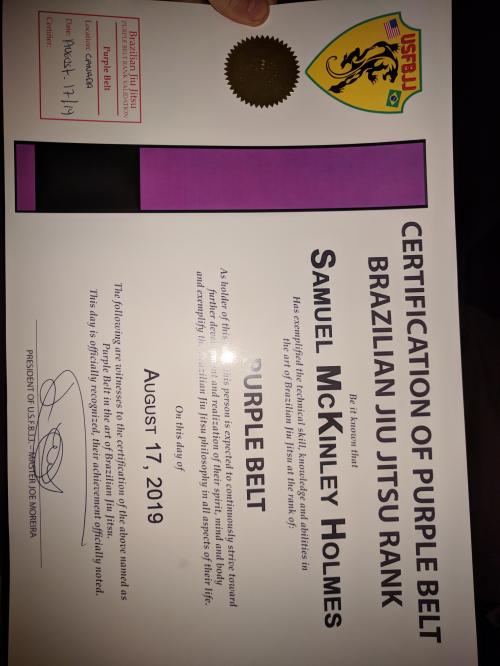 Purple belt · August 17, 2019 · Promoted by Joe Moreira