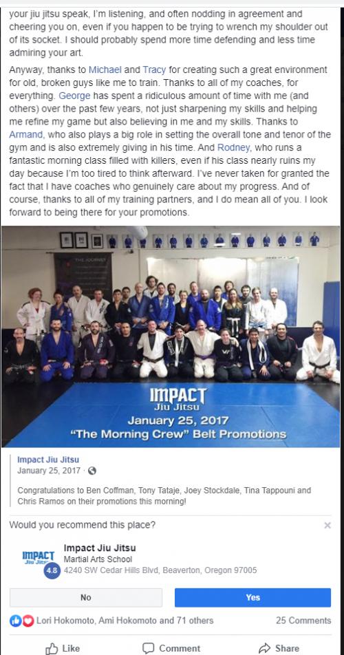 Brown belt · January 25, 2017 · Promoted by Michael Chapman