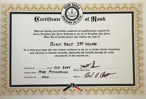Black belt · October 10, 2007 · Promoted by Matt Serra
