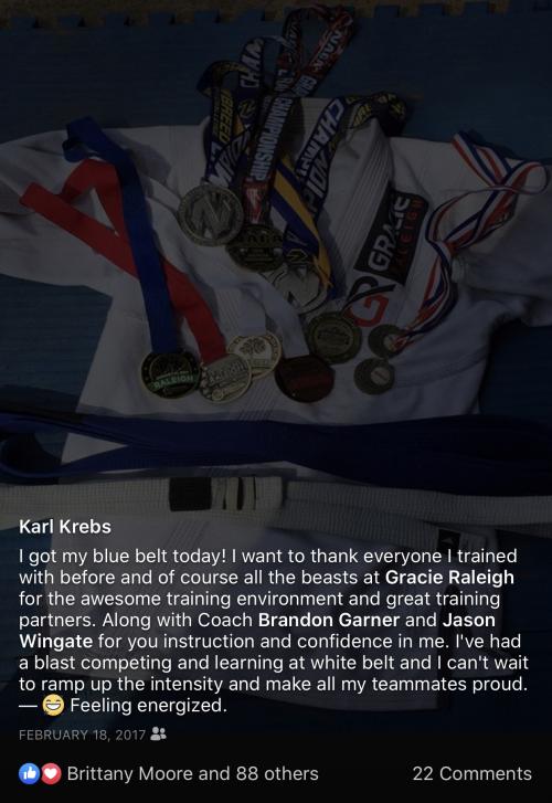Blue belt · February 18, 2017 · Promoted by Brandon Garner