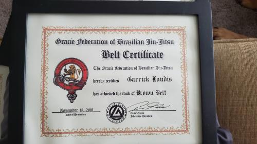 Brown belt · November 10, 2018 · Promoted by Scott Landis