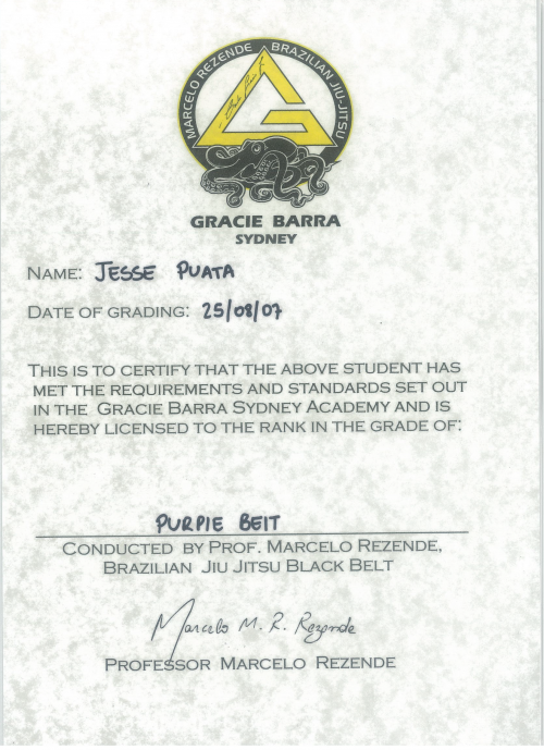 Purple belt · August 25, 2007 · Promoted by Marcelo Rezende