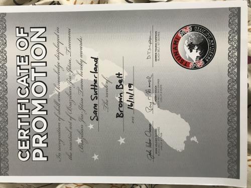 Brown belt · November 16, 2019 · Promoted by Derrin Simpson