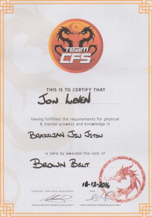 Brown belt · December 16, 2016 · Promoted by Mark Christie