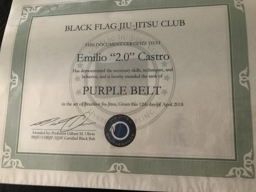Purple belt · April 12, 2018 · Promoted by Gilbert Olivas