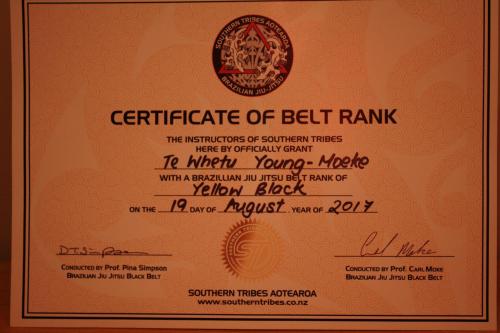 Yellow belt · August 19, 2017 · Promoted by Te Ariki Pina Simpson