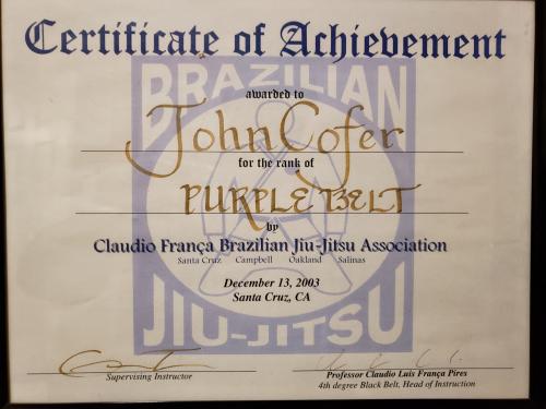 Purple belt · December 13, 2003 · Promoted by Claudio Franca