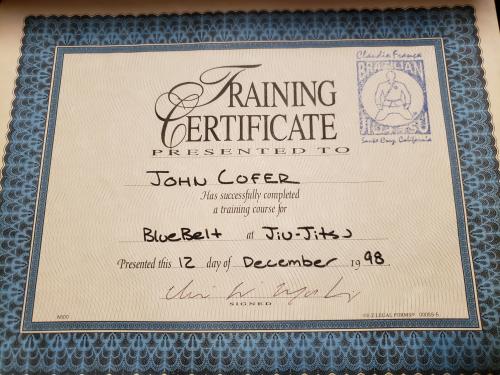 Blue belt · December 12, 1998 · Promoted by Claudio Franca