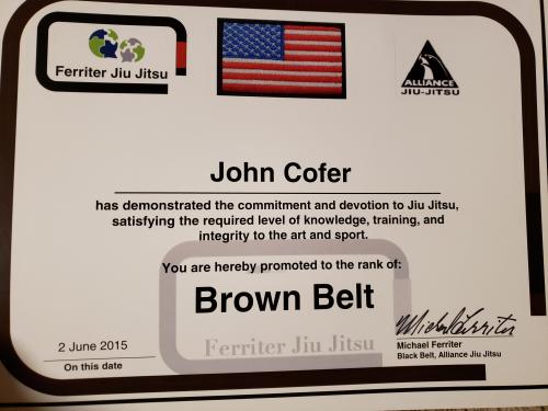 Brown belt · June 2, 2015 · Promoted by Michael Ferriter