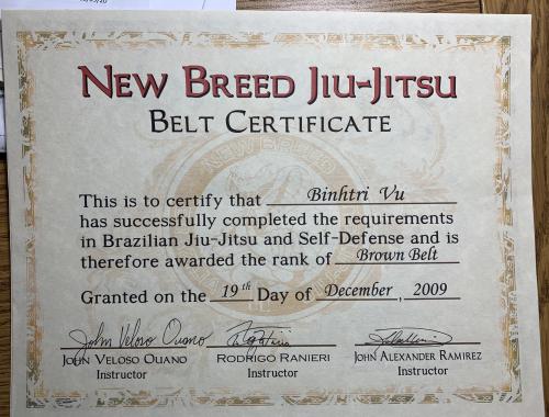 Brown belt · December 19, 2009 · Promoted by John Ramirez