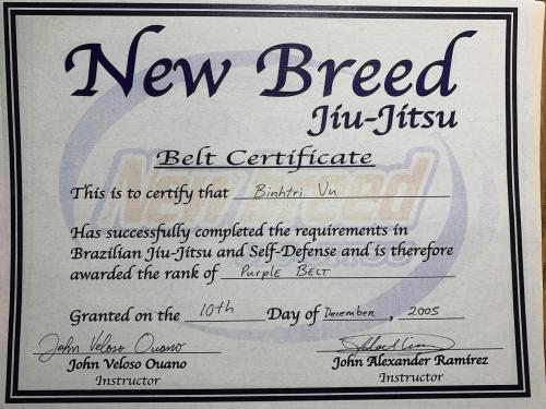 Purple belt · December 10, 2005 · Promoted by John Ramirez