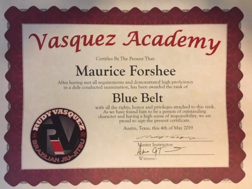 Blue belt · May 4, 2019 · Promoted by Rudy Vasquez