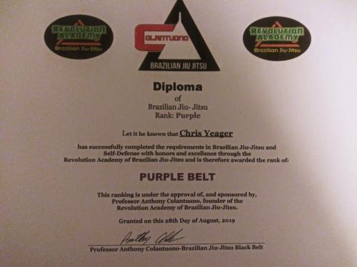 Purple belt · February 15, 2020 · Promoted by Anthony Colantuono