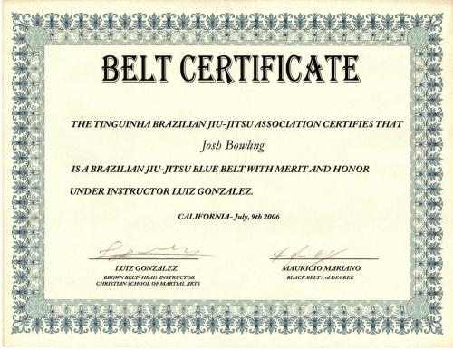 Blue belt · July 9, 2006 · Promoted by Mauricio Tinguinha Mariano