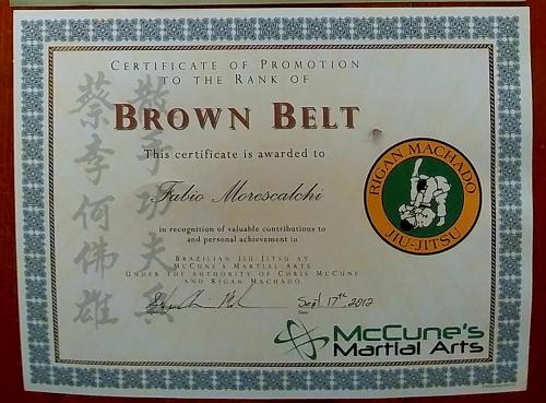 Brown belt · September 17, 2012 · Promoted by Chris McCune  / McCune\'s Martial Arts