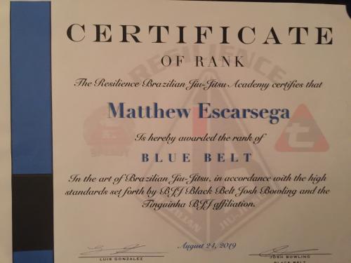 Blue belt · August 24, 2019 · Promoted by Joshua Bowling