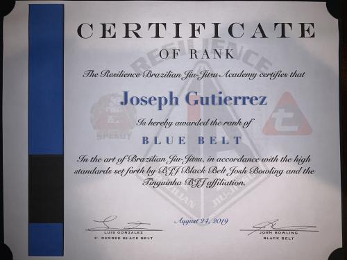 Blue belt · August 24, 2019 · Promoted by Joshua Bowling