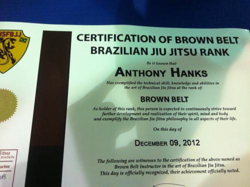 Brown belt · December 9, 2012 · Promoted by Joe Moreira