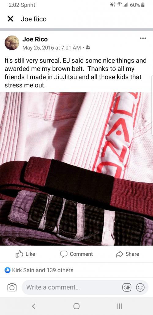 Brown belt · May 25, 2016 · Promoted by Elihu J Ledesma