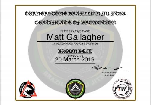 Brown belt · March 20, 2019 · Promoted by Charlie Nunley