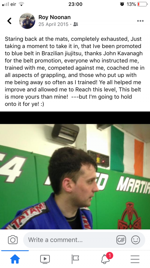 Blue belt · April 25, 2015 · Promoted by John kavanagh