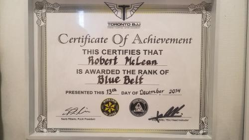 Blue belt · December 13, 2014 · Promoted by Jorge Britto (Toronto BJJ Head Instructor)